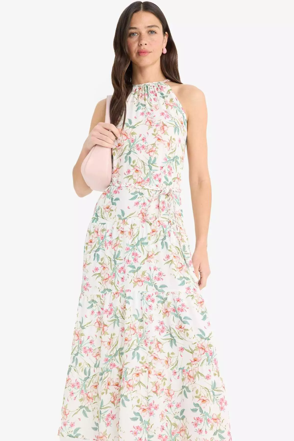 Halter Neck Floral Moroccan Sleeveless Midi Dress F7114Ax25Sm