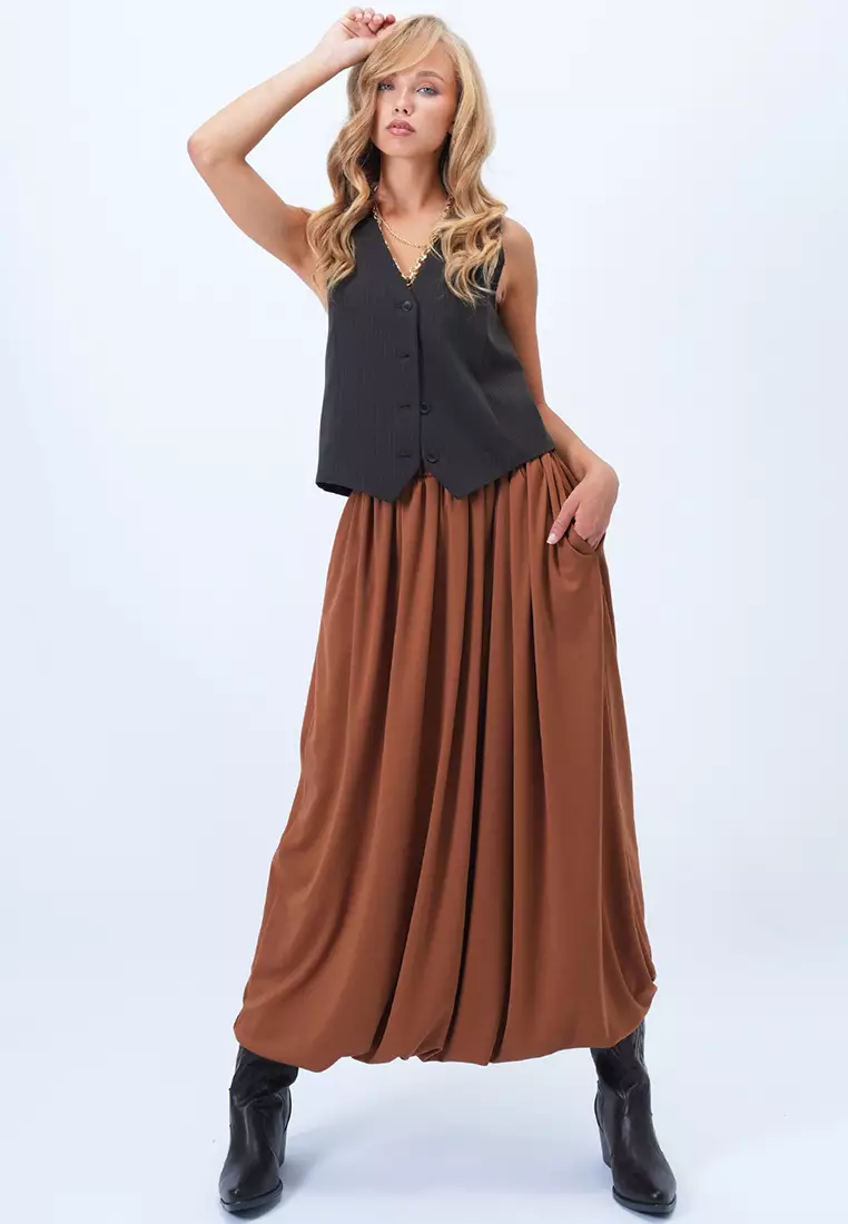 High Waist Bubble Midi Skirt