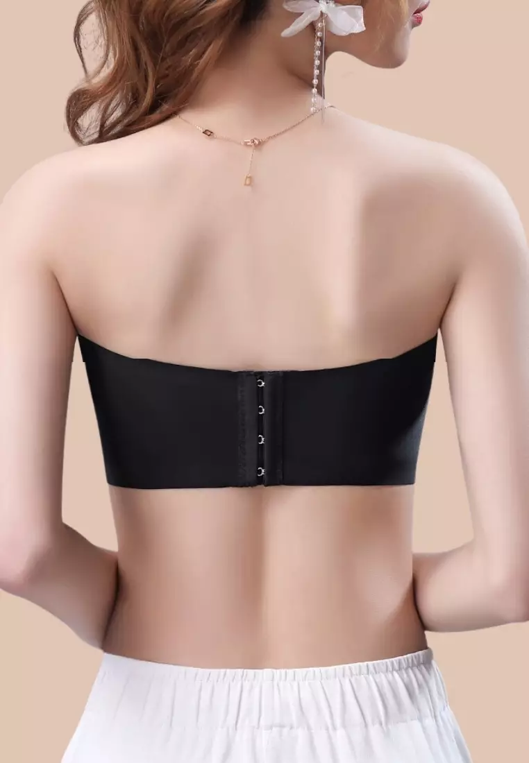 2 Pack Premium Anita Seamless Strapless Non-Slip Ice Silk Bralette Top Tube Bra in Nude and Black