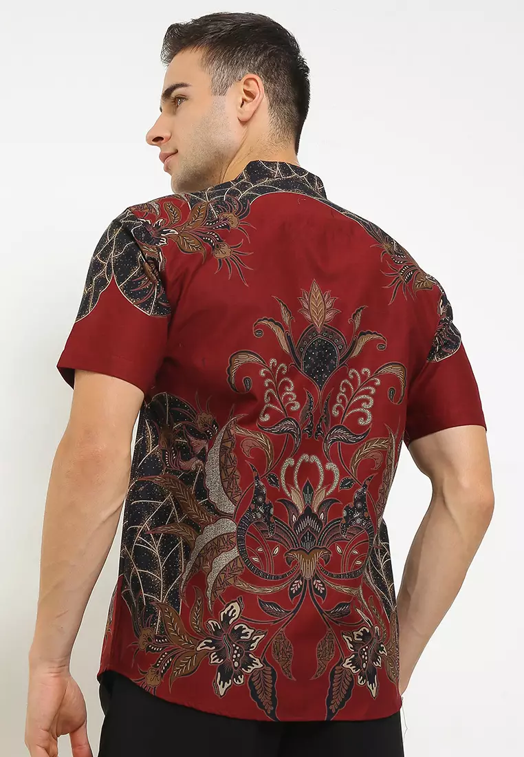 BATIK TALENTA EXCLUSIVE Lengan panjang slimfit SHANGHAI BUNGGA RED 02
