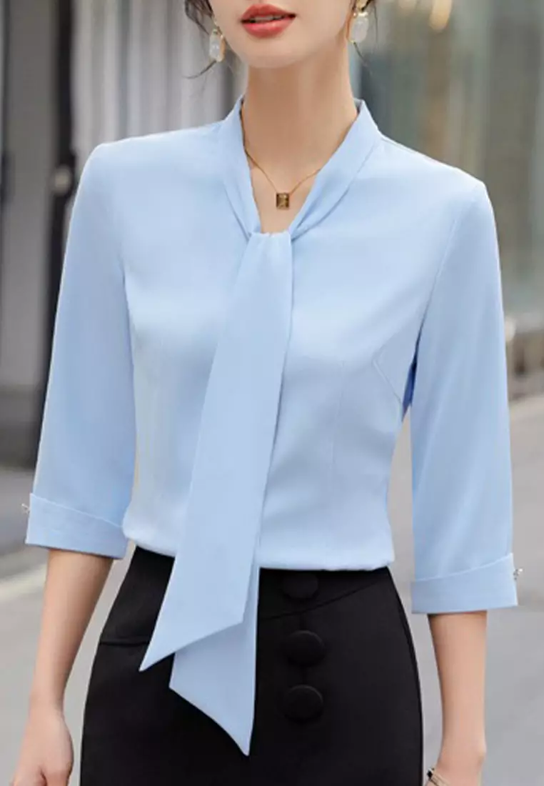 Elegant Chiffon Three Quarter Sleeve Blouse YGH-EQ308
