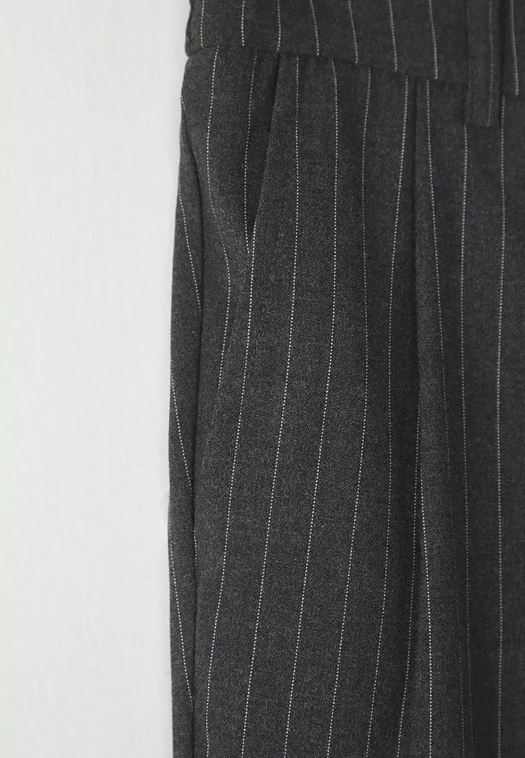 Anthracite Striped Pleated Classic Baggy Fit Fabric Trousers TMNSS24PL00024