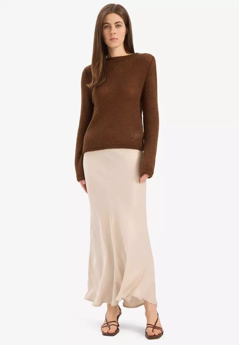 A-Line Regular Waist Satin Midi Skirt B1867Ax25Sp