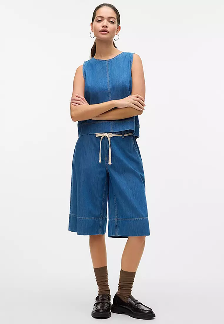 High Rise Wide Denim String Jorts