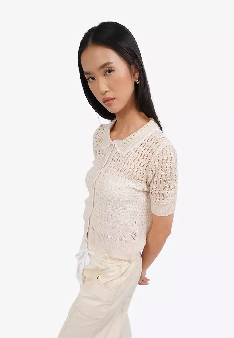Short Sleeve Knit Collar Top