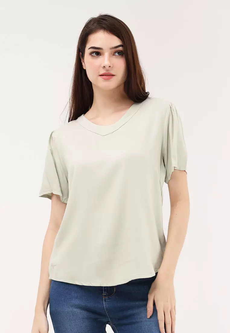 Short Sleeves V-neck Blouse
