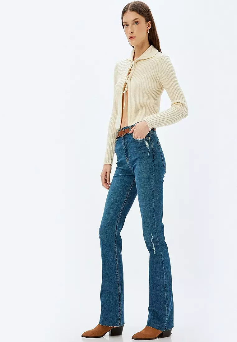 Frayed High Waist Bell-Bottom Jeans - Flare Jeans