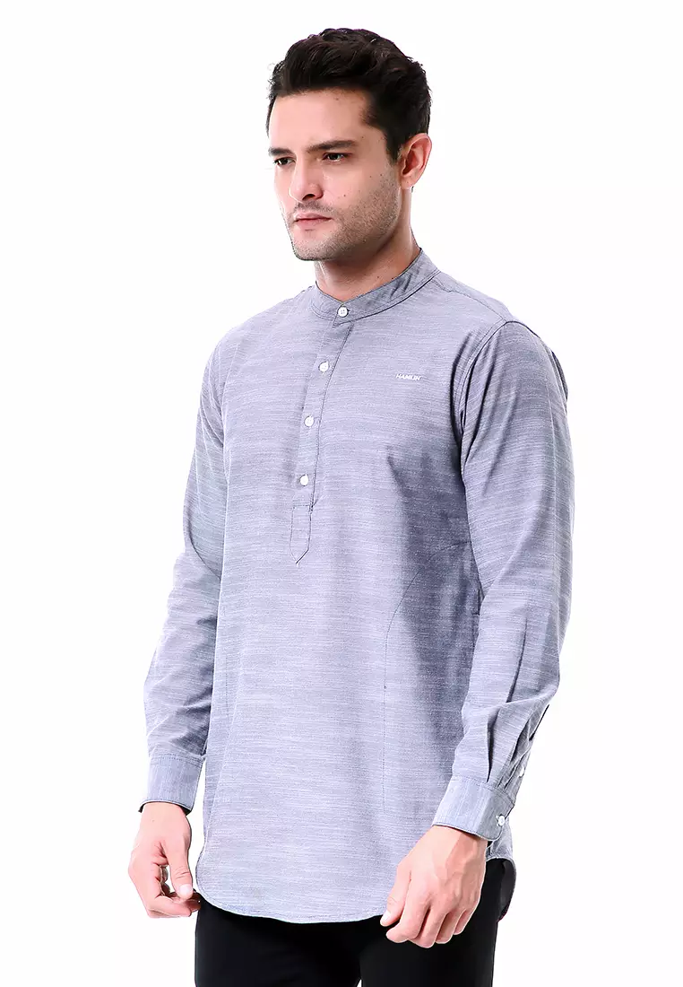 Leopold Atasan Pria Kemeja Polos Setengah Kancing Long Sleeve Simple Design Material Cotton ORIGINAL - Soft Navy