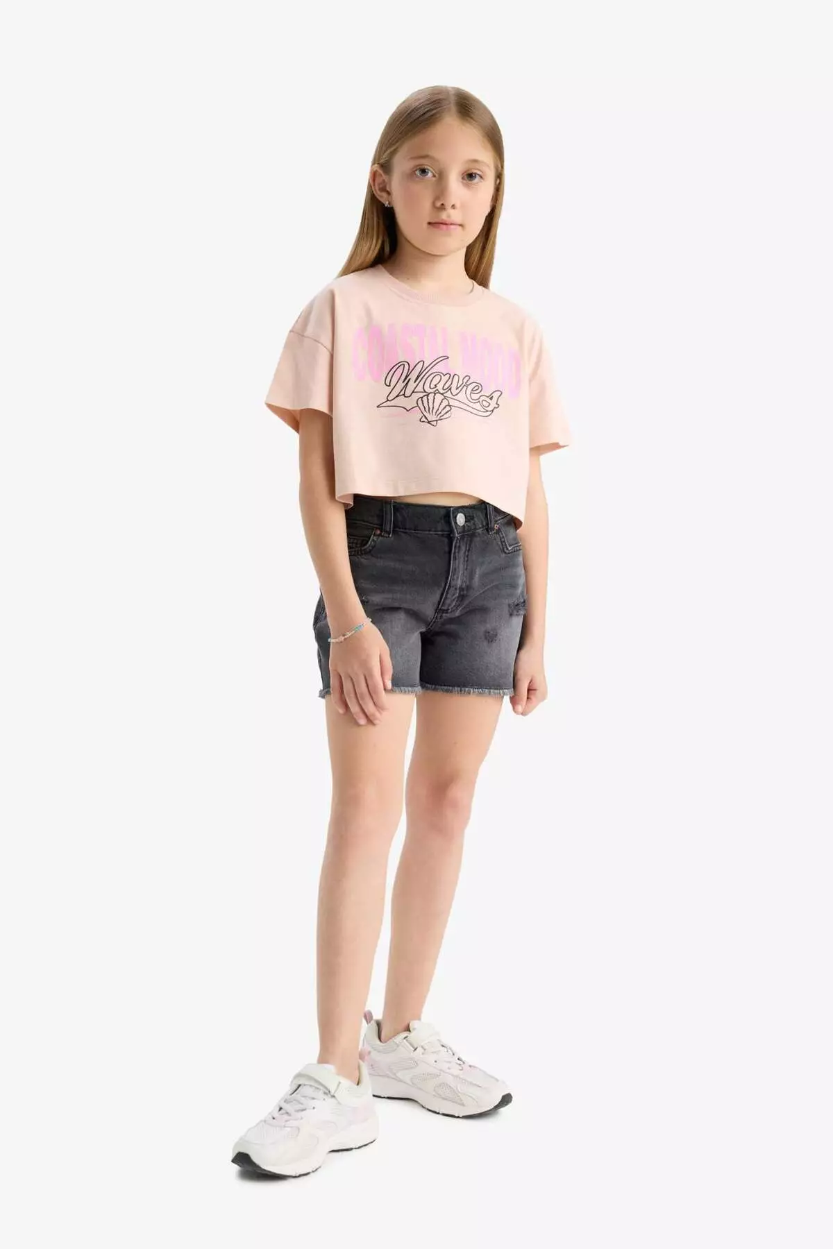 Girl's Crop Crew Neck Printed Short Sleeve T-Shirt E0385A825Sm