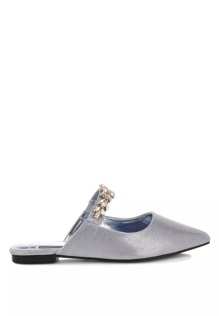 Diamante Strap Glitter Mules in Lilac