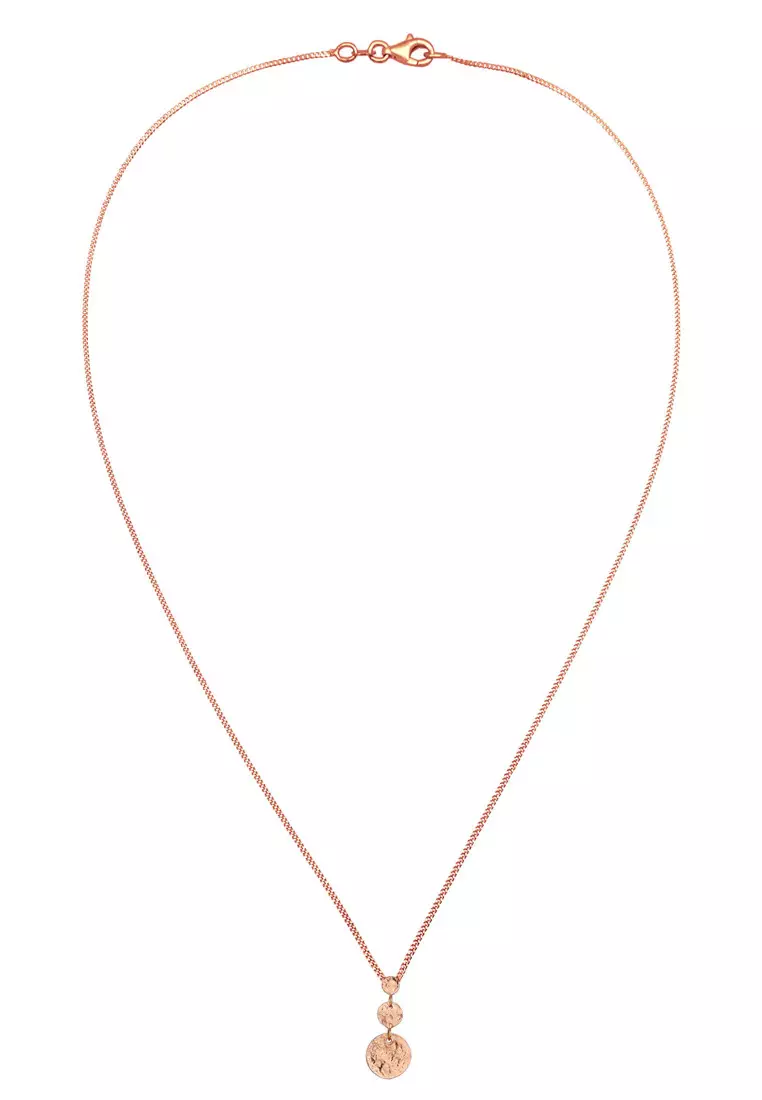 Kalung Perhiasan Perak 925 Wanita Circle Pendant Plate Rosegold Plated