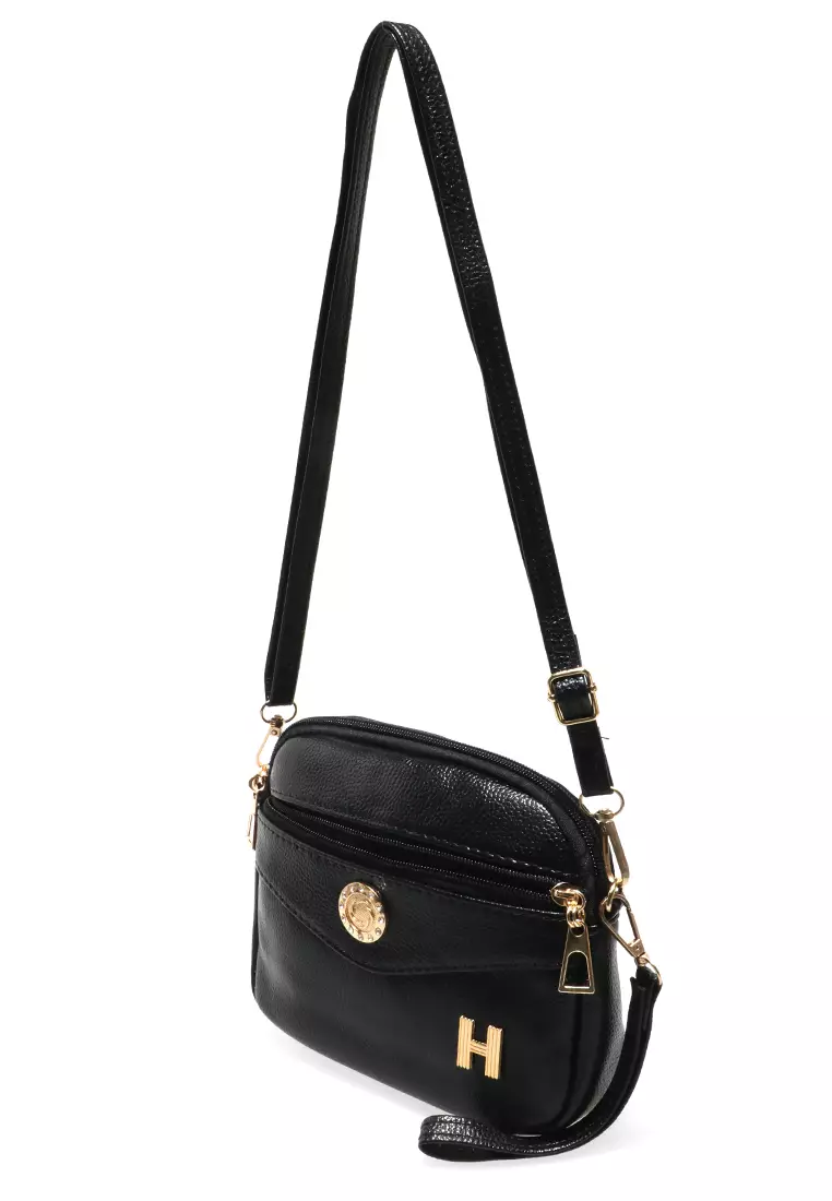 Werlyn Tas Selempang Wanita Plain Casual Large Storage Material Leather Kulit ORIGINAL - Black