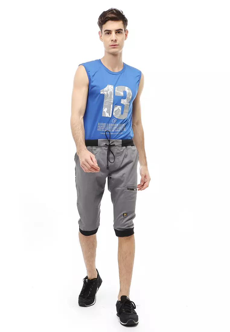 Rishham Short Pants Celana Jogger Pendek Pria Slim Fit Material Cotton Twill ORIGINAL - Gray