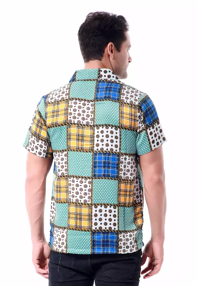 Leopold Kemeja Lengan Pendek Pria Casual Shirt Motif Abstrak Material Cotton ORIGINAL - Green