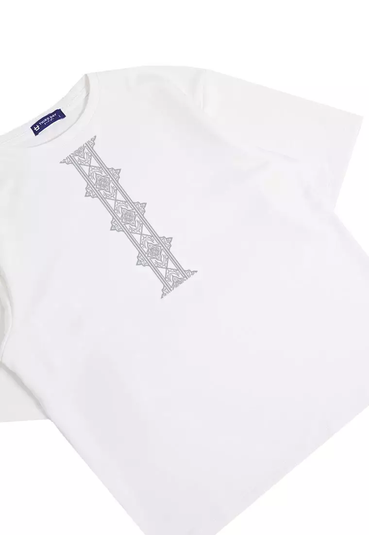 MTR05 kaos oversize baju koko modern bahan scuba tebal "morocco abu" putih