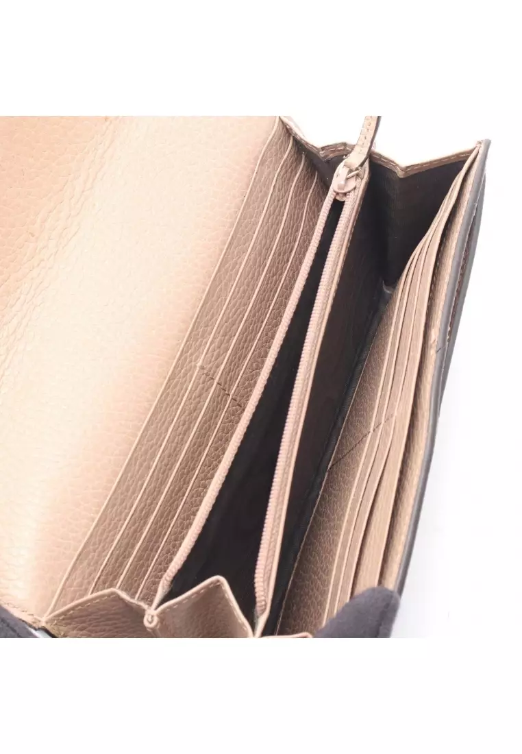 Pre-Loved Gucci petite marmont continental wallet Bi-fold Long Wallet PVC leather pink beige beige Dark brown