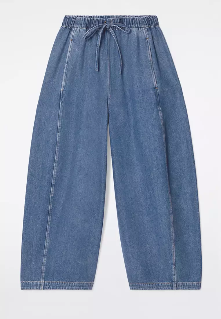 Buy COS Relaxed Barrel-Leg Denim Drawstring Trousers Online | ZALORA ...