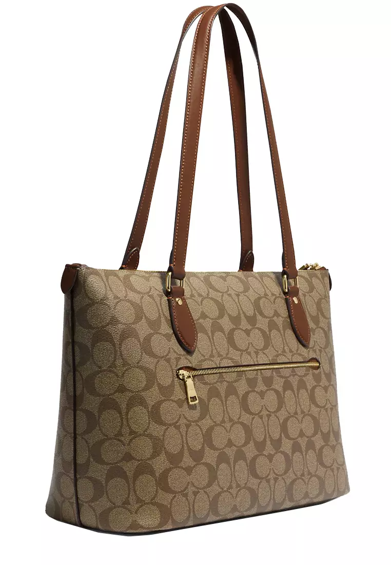 Coach Gallery Tote Bag In Signature Canvas in Khaki Saddle 2 CH504
