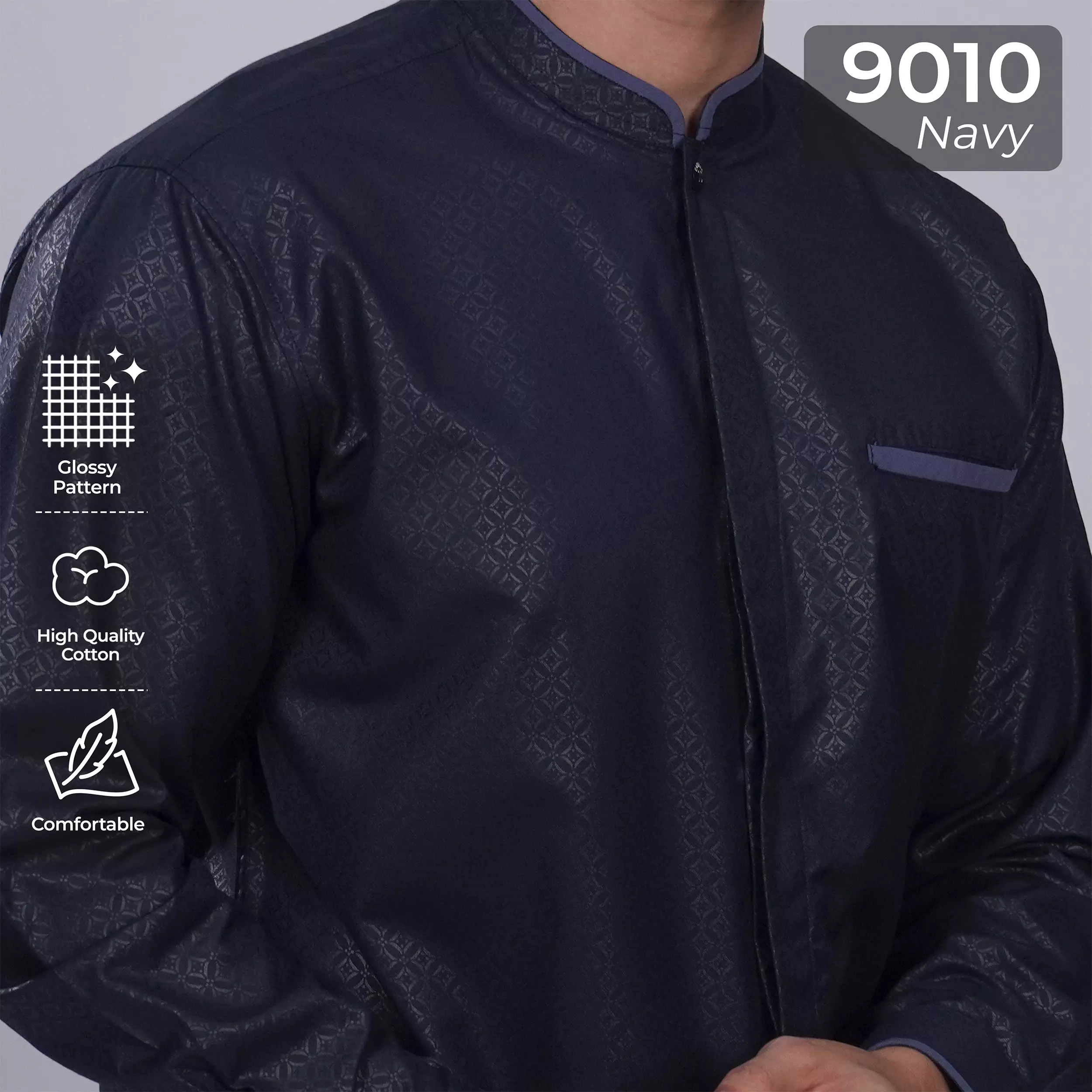 Casella Baju Koko Pria Lengan Panjang| Kemeja Koko Emboss Zayn Series 9010 Navy