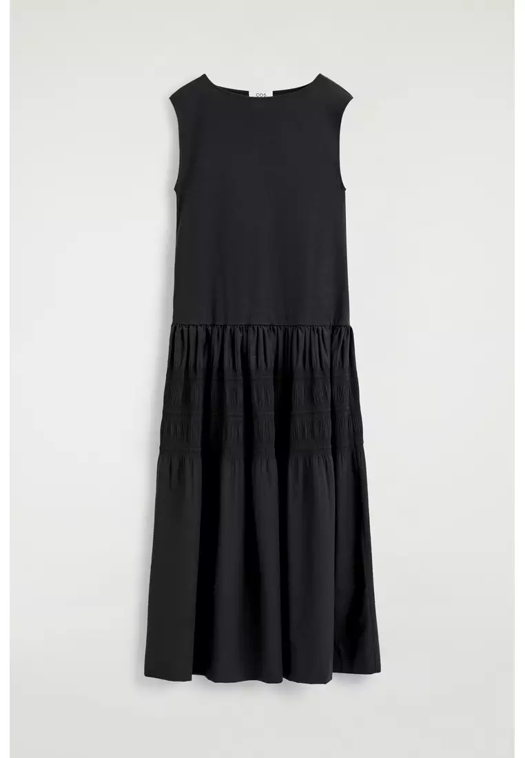 TIERED GATHERED MIDI DRESS