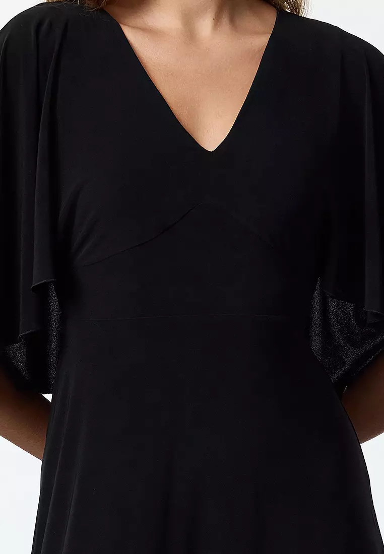 V-Neck Flared Sleeves Midi Dress