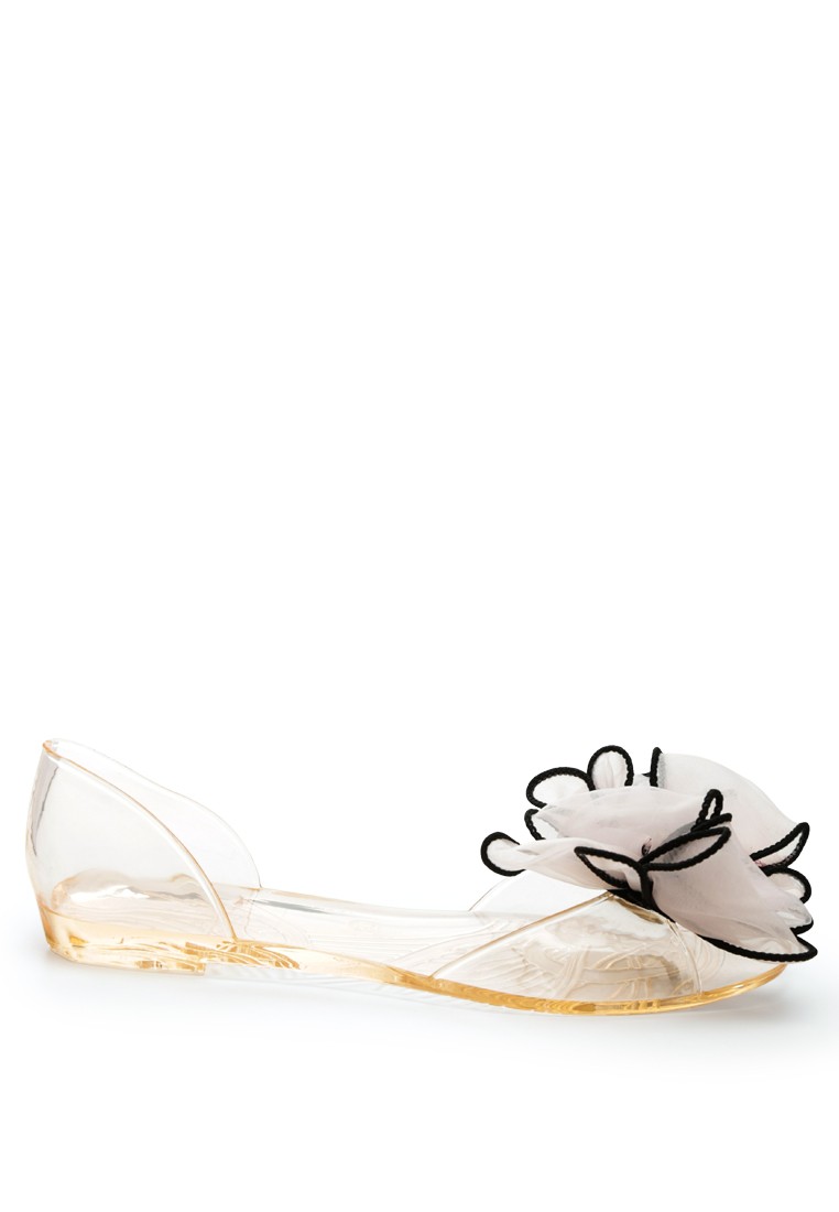 Bow on Top Jelly Ballerinas in Beige