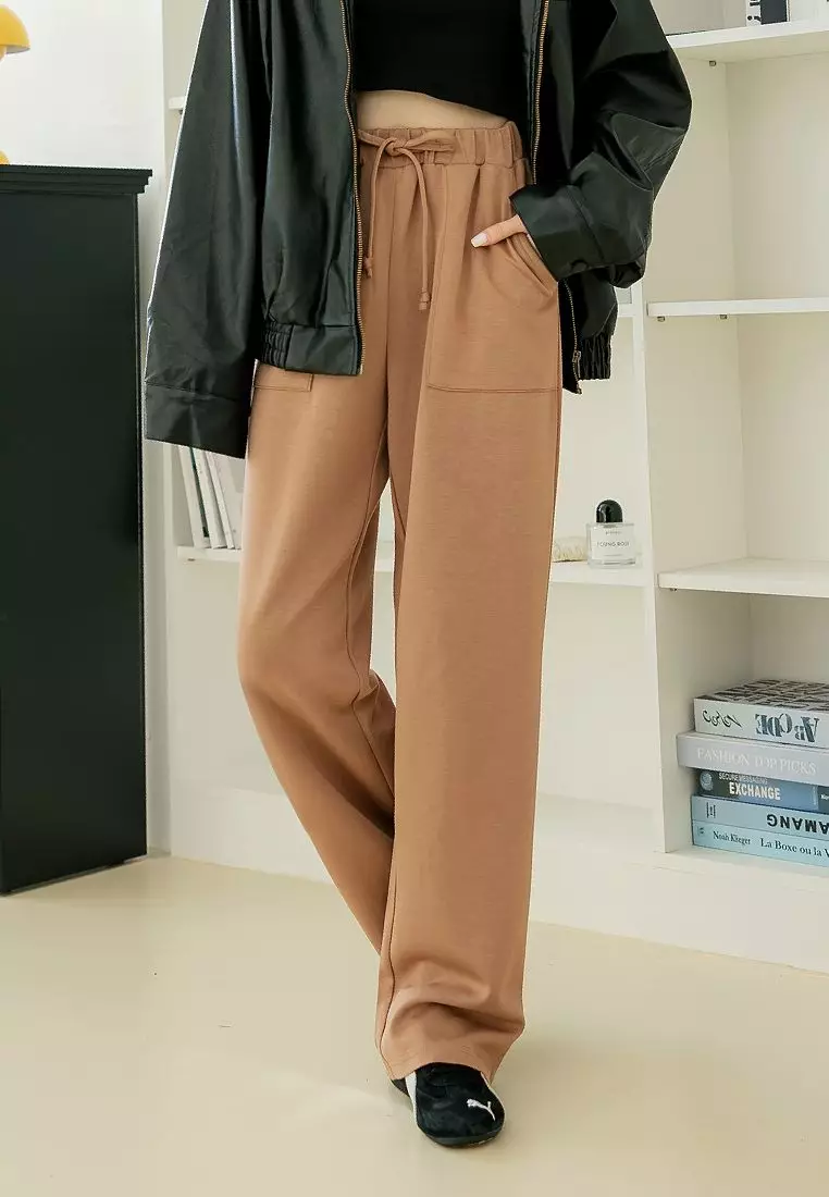 素色空氣棉腰鬆緊直筒褲《BA7663》