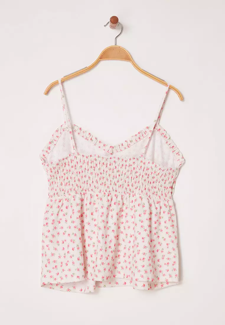 Multicolored Strappy Floral Patterned Knitting Plus Size Blouse TBBSS25AF00041