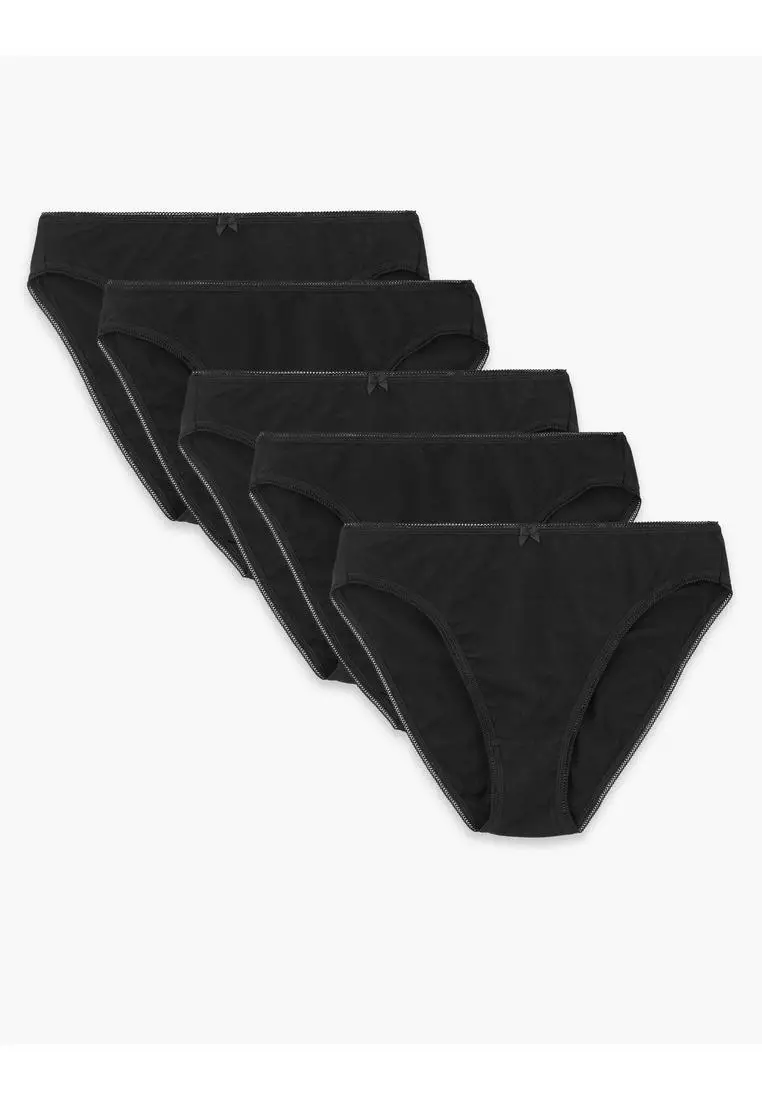 5pk Cotton Modal High Waisted High Leg Knickers, M&S Collection