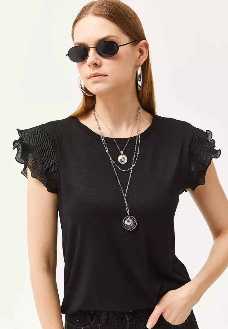 Viscose Pleated Sleeves Blouse