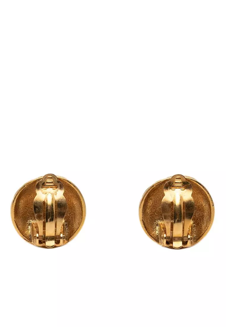 Pre-Loved Chanel Cc Gold Plated Quilted Round Clip On Earrings