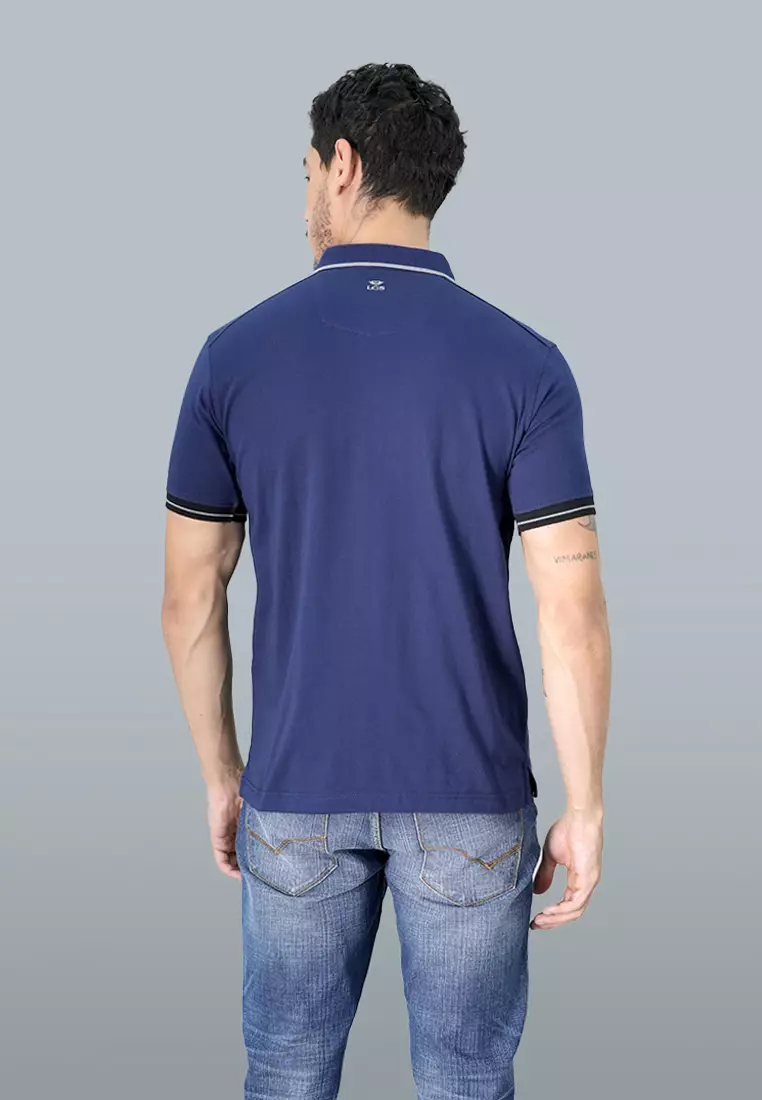 LGS - Kaos Polo Casual Pria Lengan Pendek Kerah Wangky Motif Polos Warna Navy Slim Fit - JWS.325.U3393F.01.C