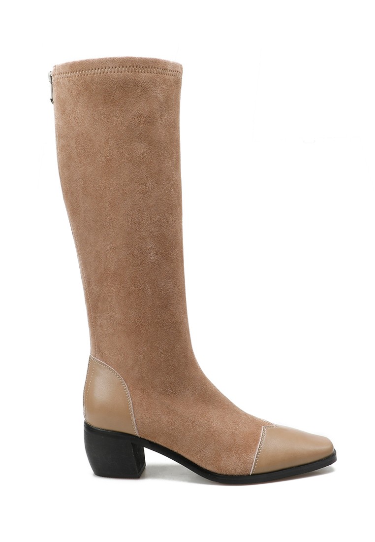 5.5CM Elastic Suede Fabric Stitched Long Boots TE8159-8