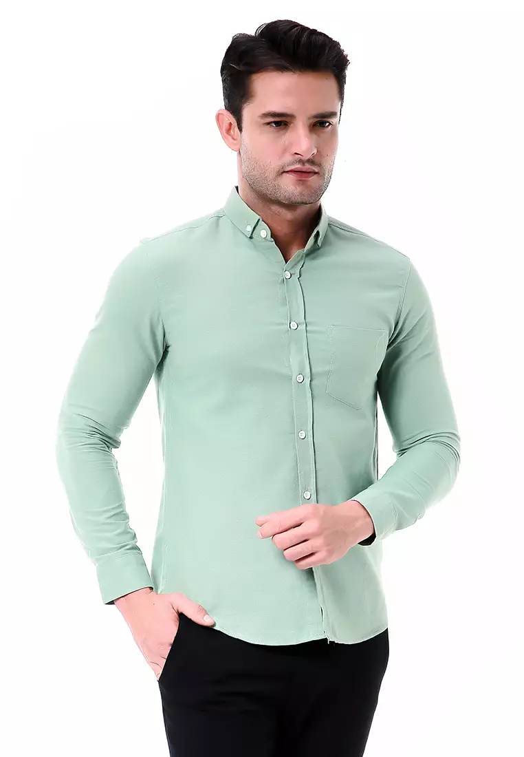 Leopold Kemeja Basic Pria Motif Polos Long Sleeve Material Cotton ORIGINAL - Mint