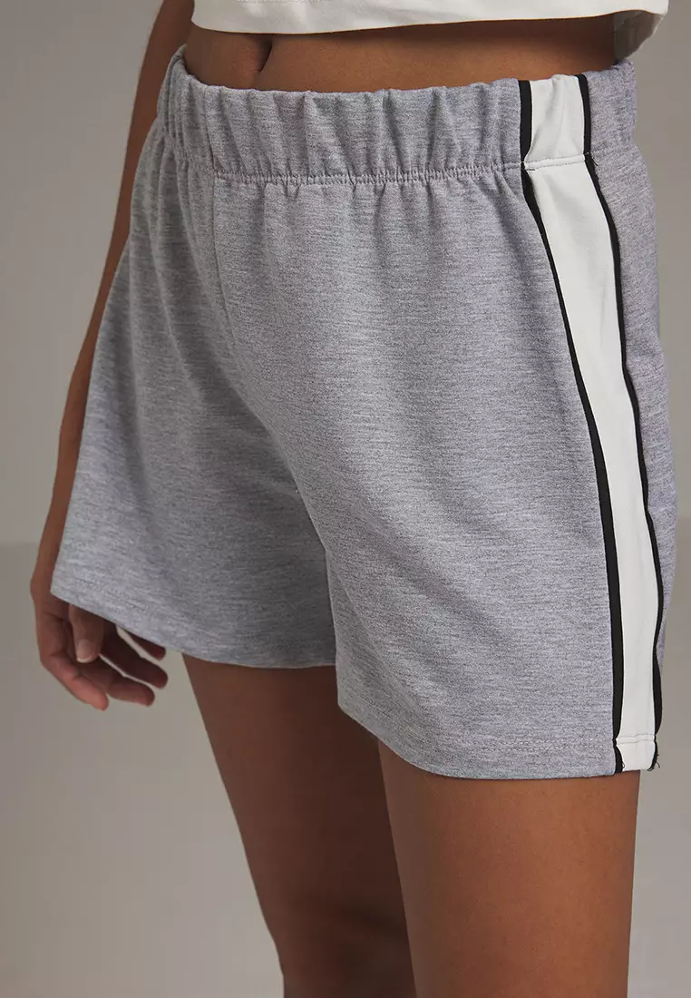 Grey Melange Color Block Mini Shorts & Bermuda TWOSS25SR00063