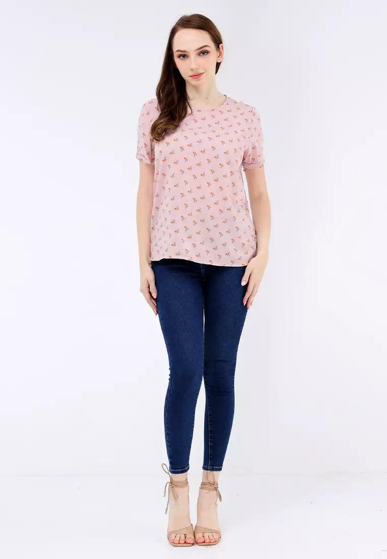 Woven Printed Rayon Short Sleeve Blouse