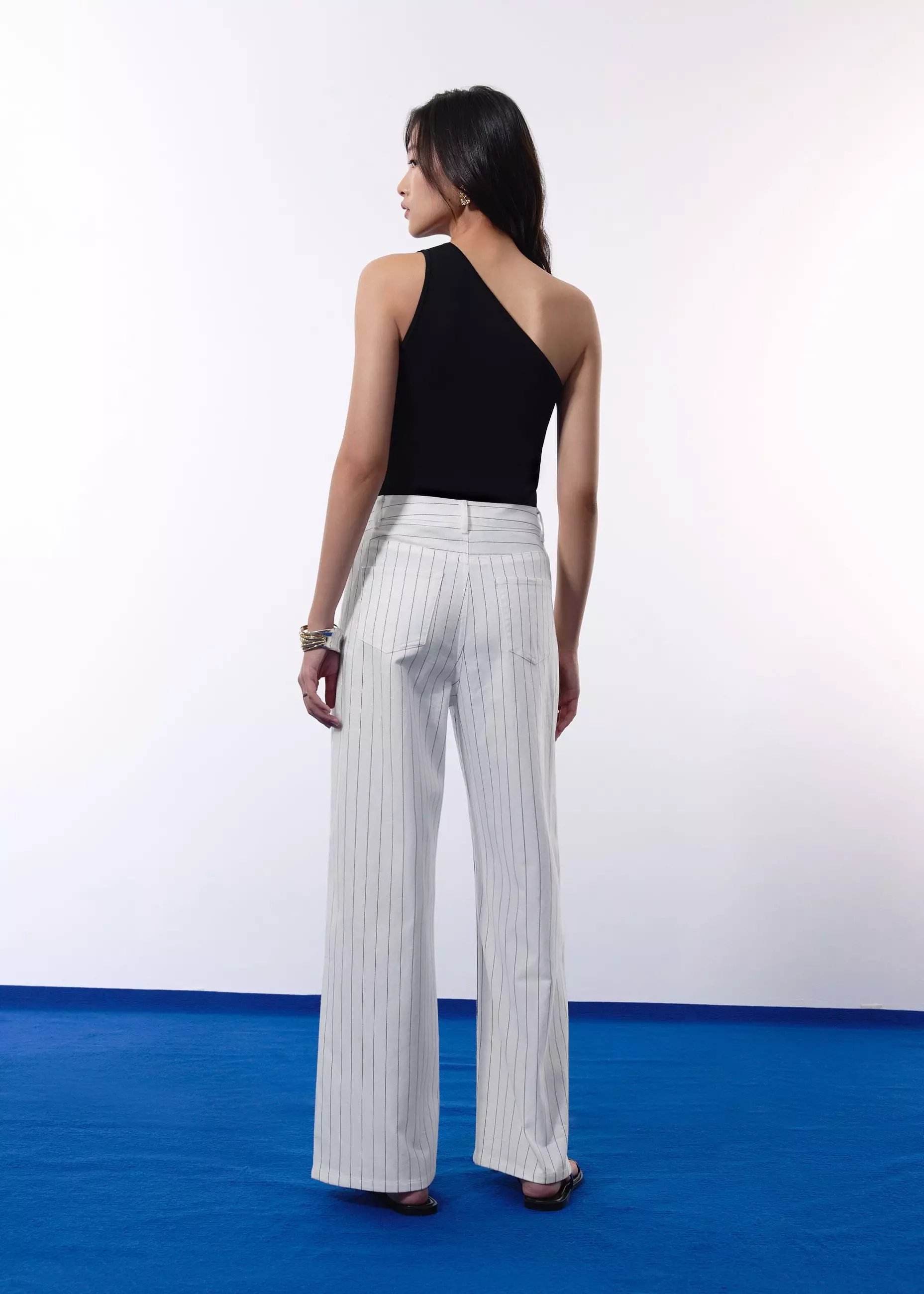 Celana Panjang Wanita - Pinstripe Cotton Twill 5-Pocket High Rise Straight Leg Pants