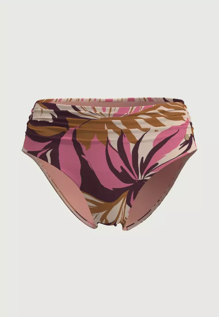 Southern Tropo粉紅色皺褶腰頭經典全包泳褲