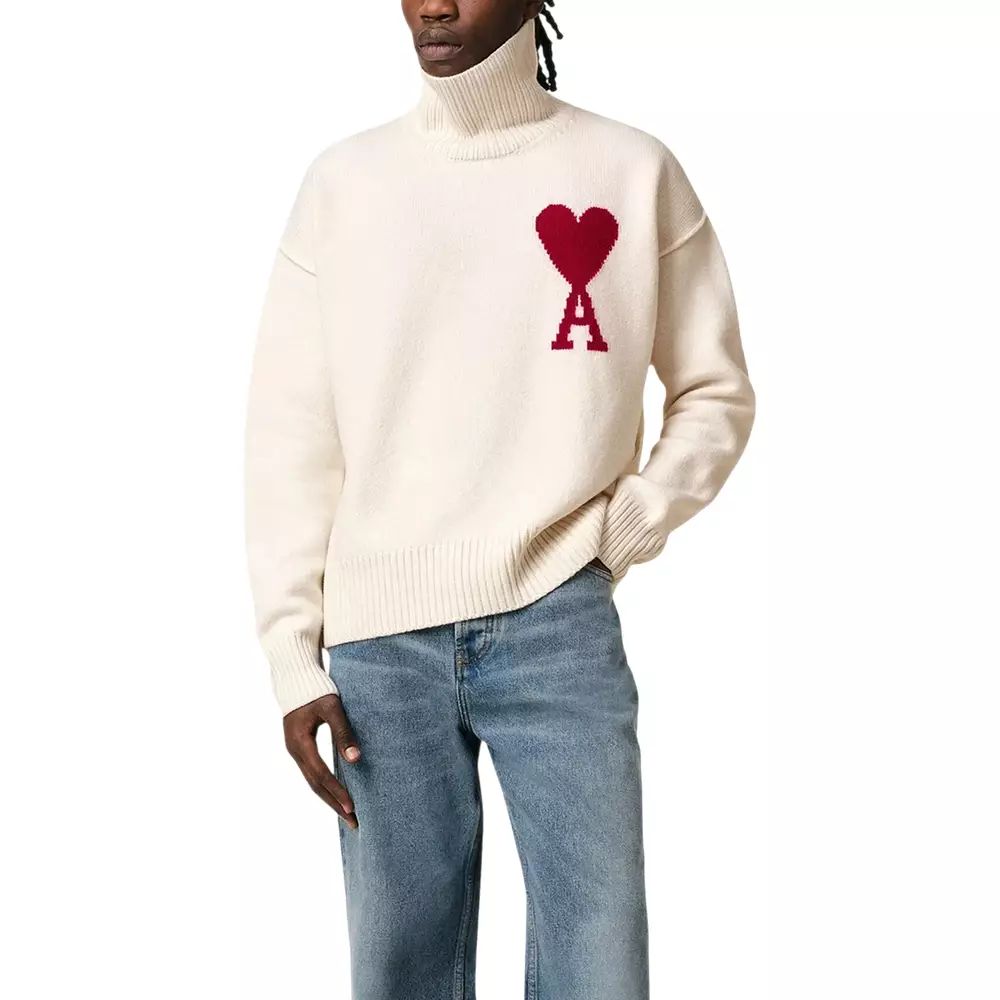 Red Ami De Coeur Inside Out Seams Highneck Sweatshirt Off White