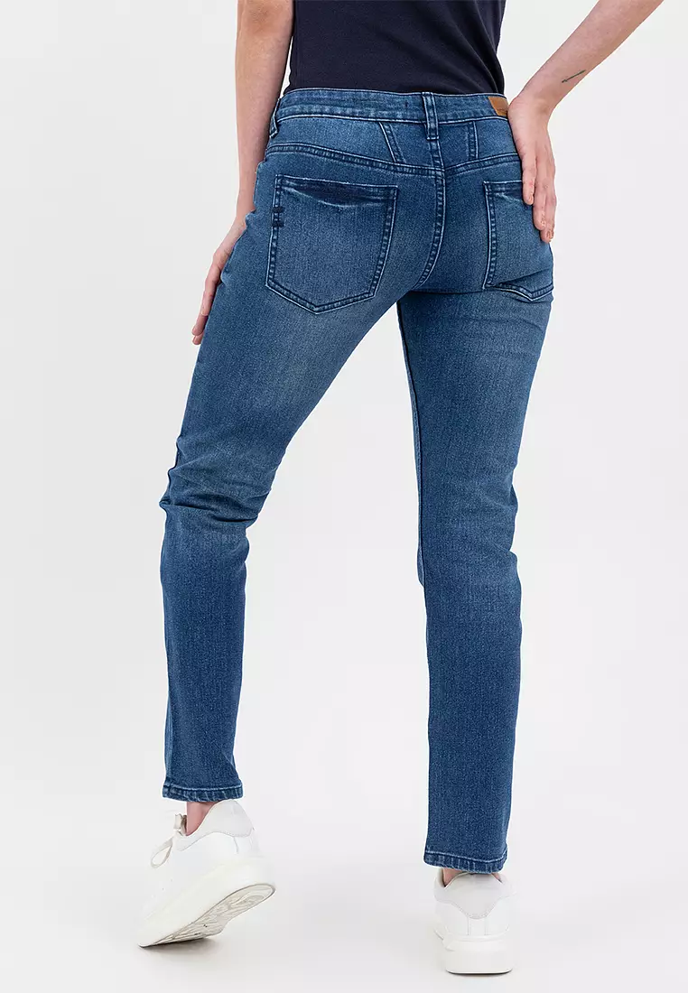 Ladies MW Slim Jeans Dark Blue