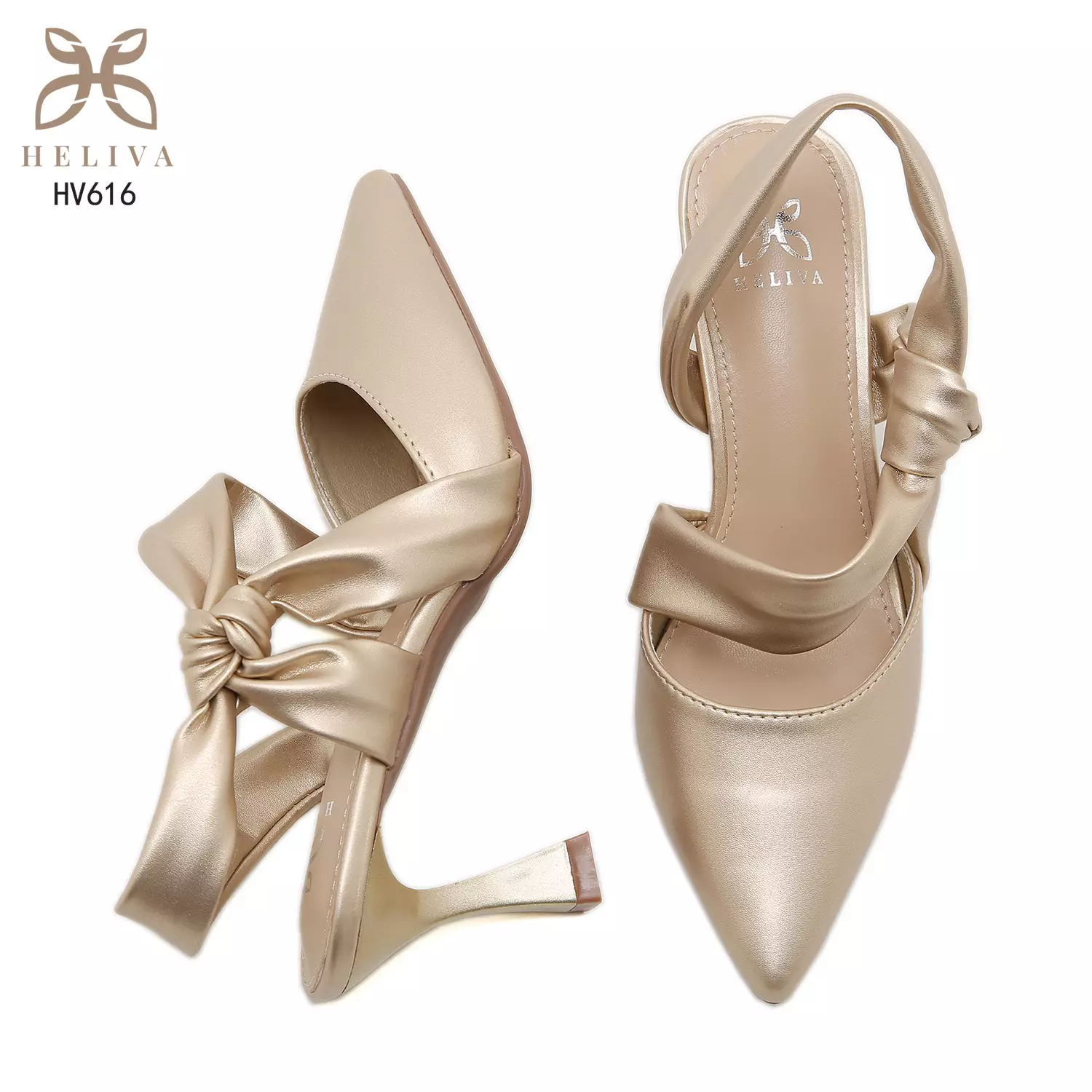 HELIVA BELLARIA 7cm Slingback Heels Sculpted Bow Accent & Elegant Pointed Toe HV616