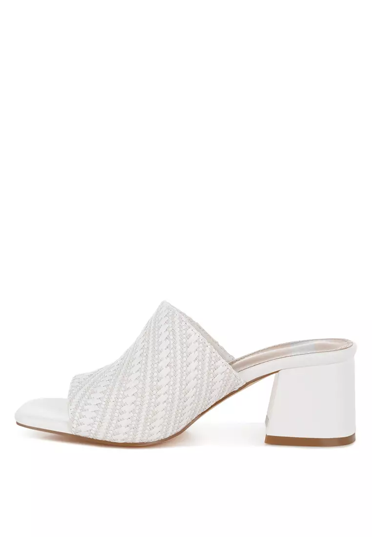 Woven Raffia Clogs In White