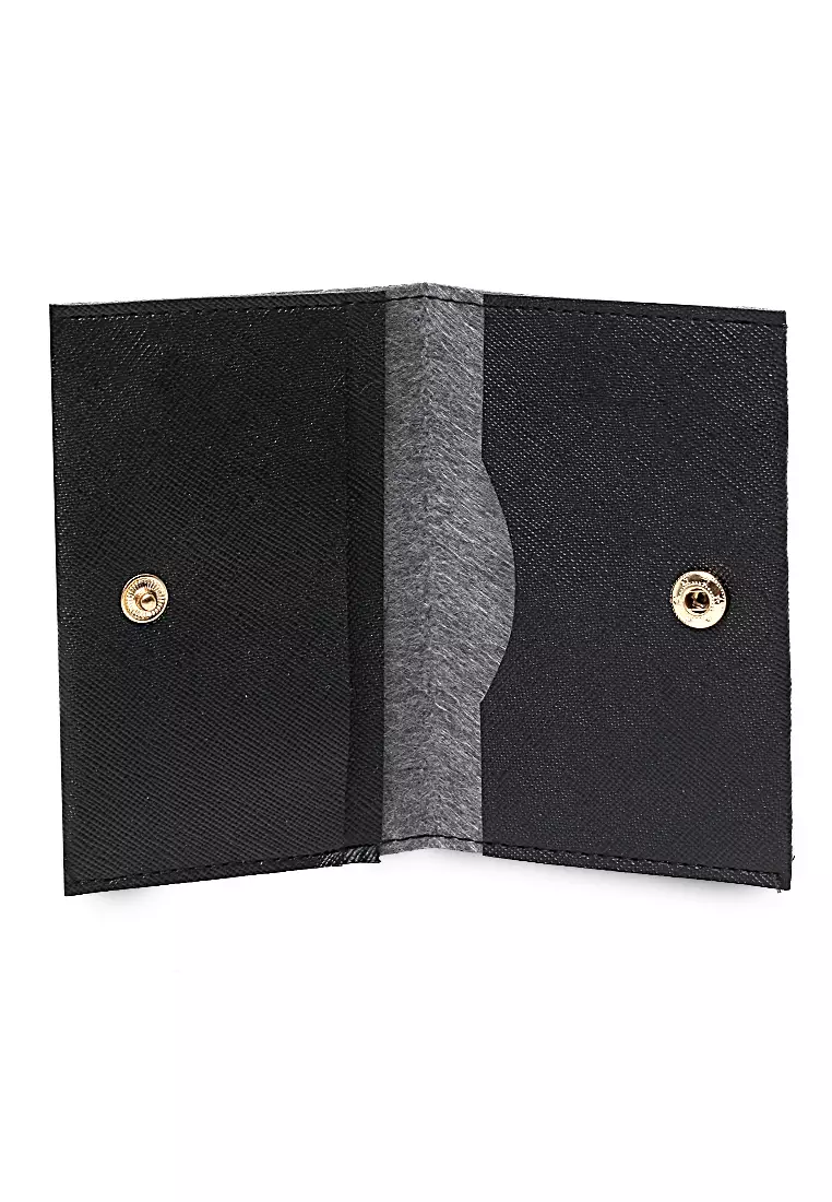 Dompet Mini Motif Polos Detail Snap Kancing Card Wallet Design Simple - Hitam