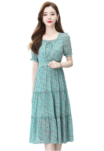 Halo green Floral Printed Chiffon Dress 55512AA237D17BGS_1