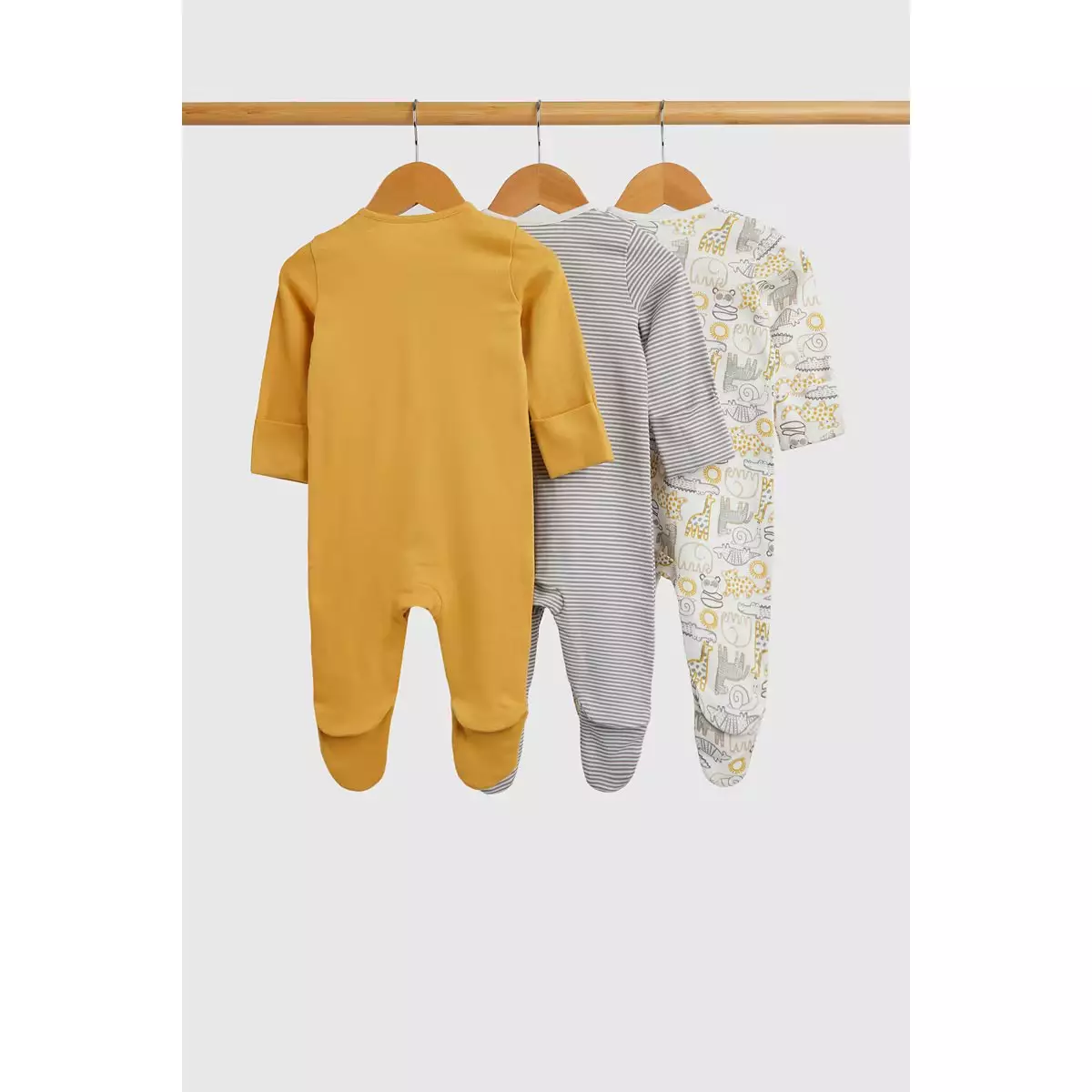 Mothercare Safari Baby Sleepsuits - 3 Pack - Set Pakaian Tidur Bayi Laki-laki (Kuning)