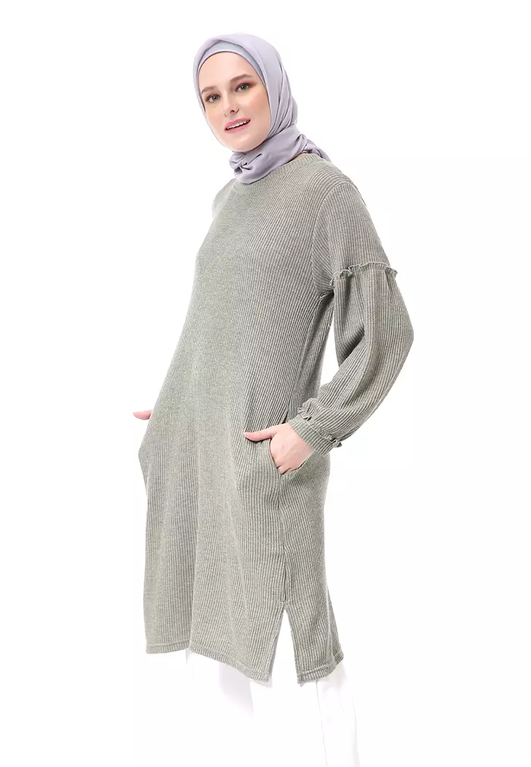 Layvina Tunik Polos Muslimah Lengan Panjang Premium High Quality Fashion - Sage