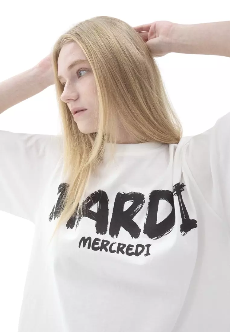 ★MARDI MERCREDI★TSHIRT BRUSH LOGO CONTRAST★大人気★ TSHIRT BRUSH LOGO CONTRAST_BLACK WHITE - MARDI MERCREDI