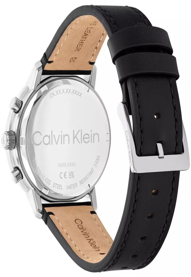 Men's Chronograph Black Leather Blue Dial Watch - CK25200497