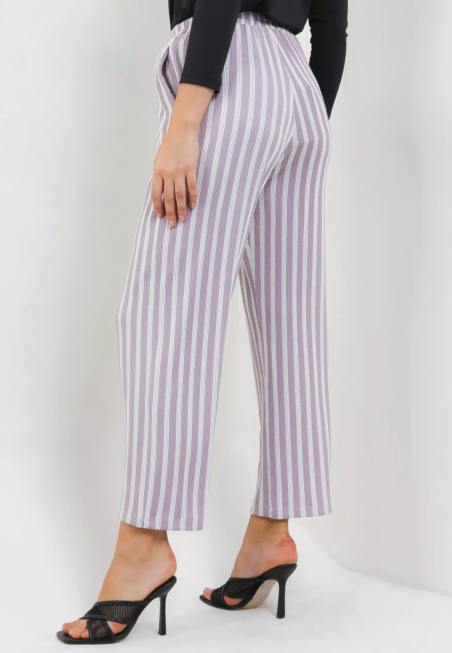 MFMW Kurniasari Celana Panjang Kulot Lilac Motif Salur