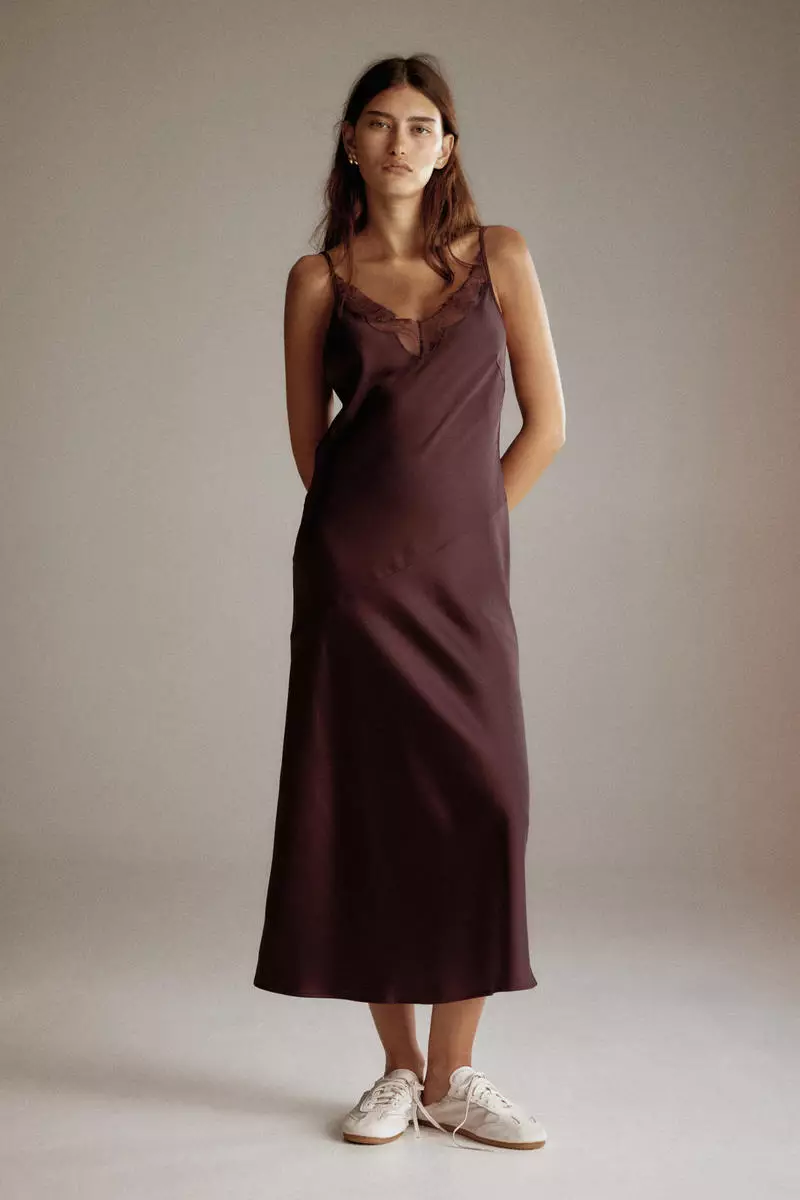 Lace-trimmed satin dress